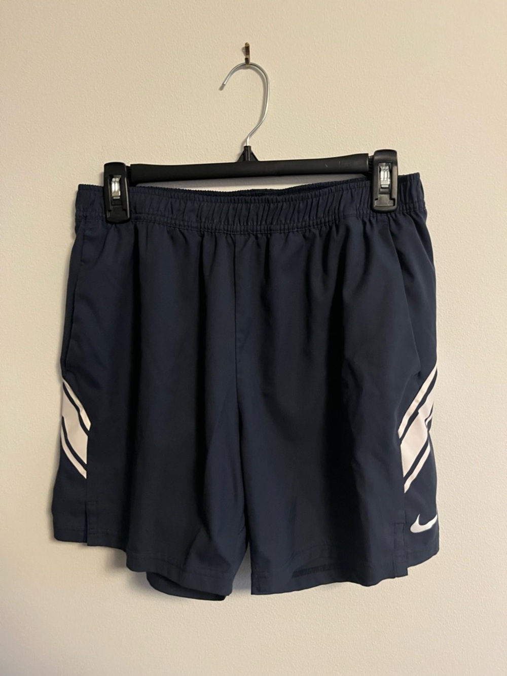 Nike Men’s Navy Dry Fit Athletic Shorts with White Stripe